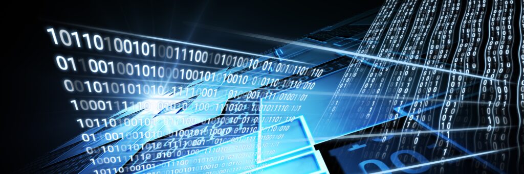 Code binary interface and blue perspective background