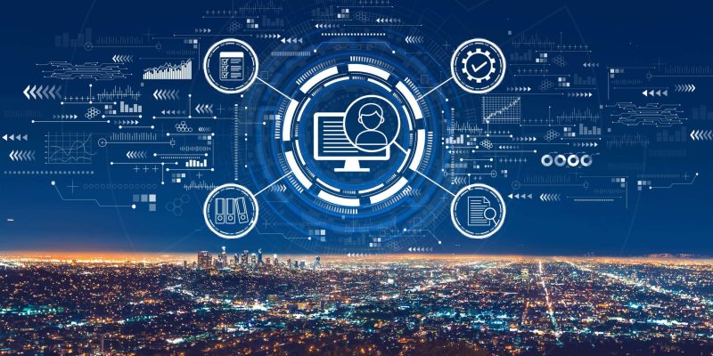 Document management system concept with downtown Los Angeles Document management system concept with downtown Los Angeles at night