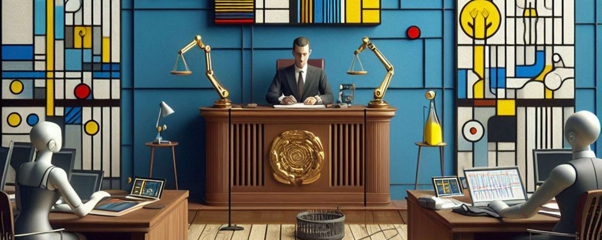 ChatGPT DALL-E Tribunal Juge Intelligence artificielle Style mondrian avocats Bandeau