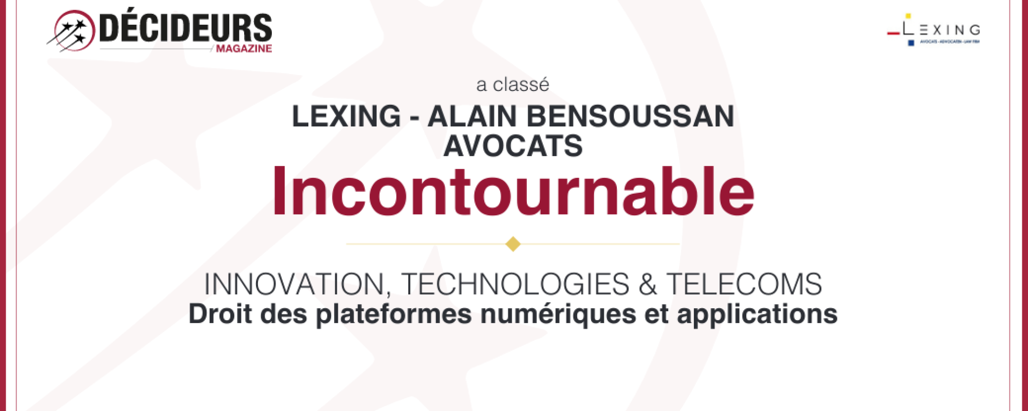 Décideur 2024 Incontournable Droit plateformes numériques Droit des plateformes numériques et applications Décideurs 2024